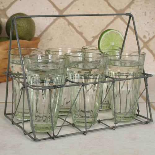 Six Glasses with Rectangular Wire Holder