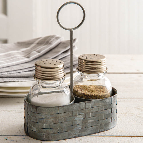Galvanized Salt and Pepper Holder with Ring