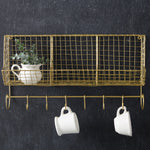 Gold Storage Basket Shelf with Hooks