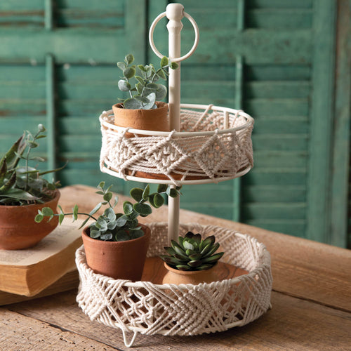 Two-Tier Wood and Macrame Tray