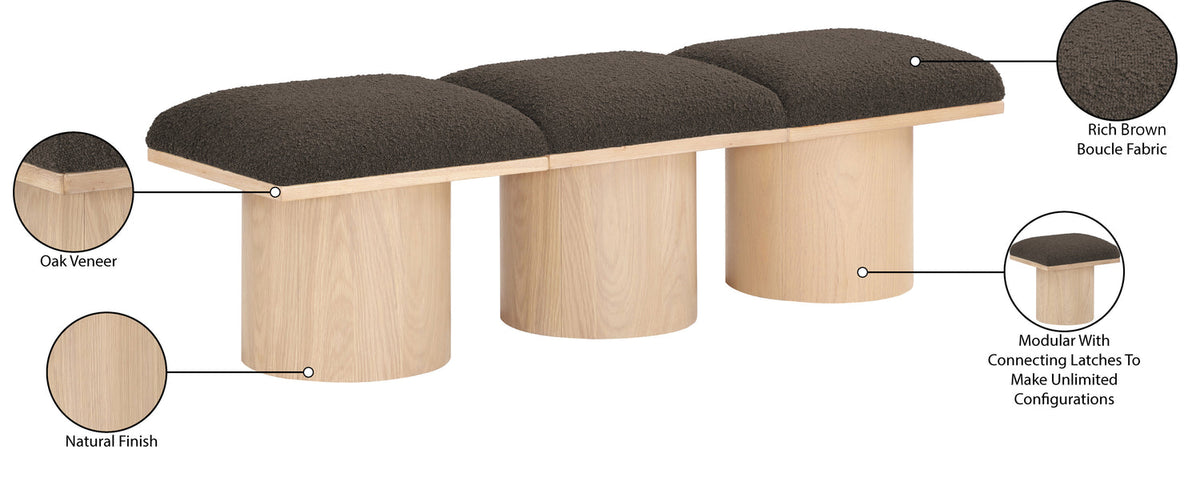 Pavilion Brown Boucle Fabric Upholstered 3 Piece Modular Bench