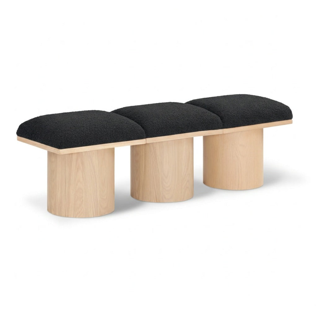 Pavilion Brown Boucle Fabric Upholstered 3pc. Modular Bench in brown boucle, natural finish, 54"W, primary product view
