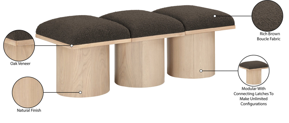 Pavilion Brown Boucle Fabric Upholstered 3 Piece Modular Bench