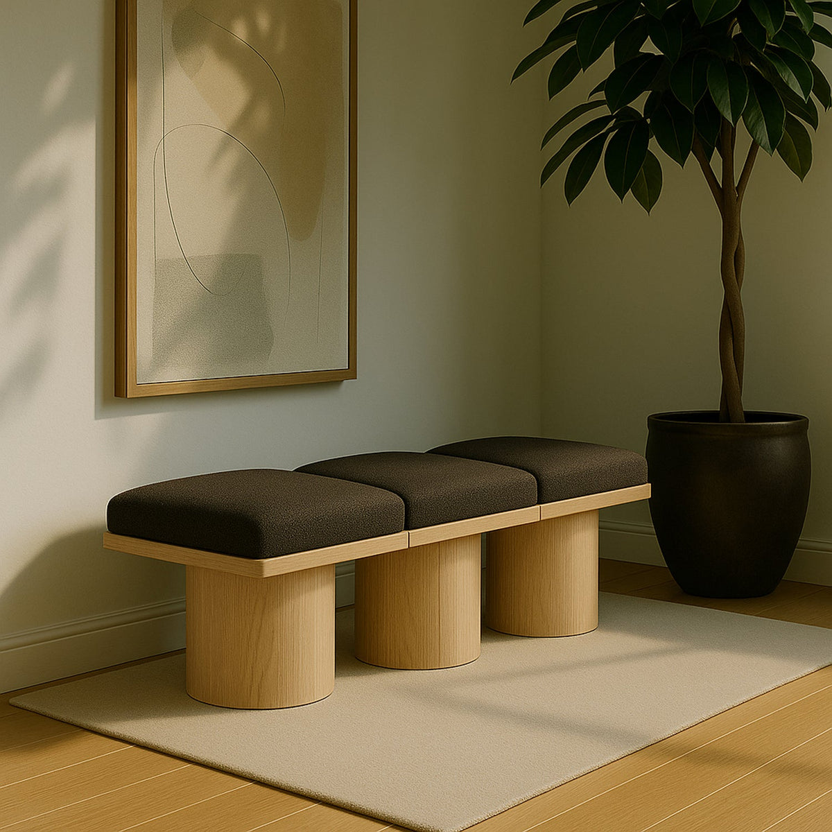 Pavilion Brown Boucle Fabric Upholstered 3 Piece Modular Bench