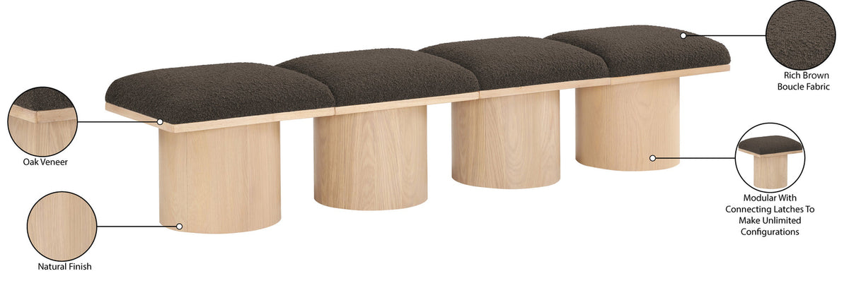Pavilion Brown Boucle Fabric Upholstered 4 Piece Modular Bench