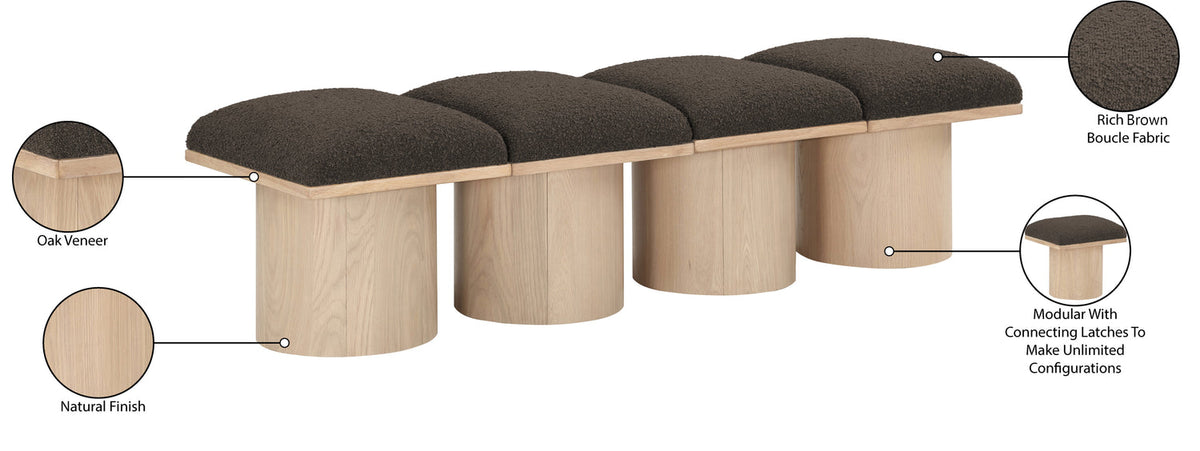 Pavilion Brown Boucle Fabric Upholstered 4 Piece Modular Bench