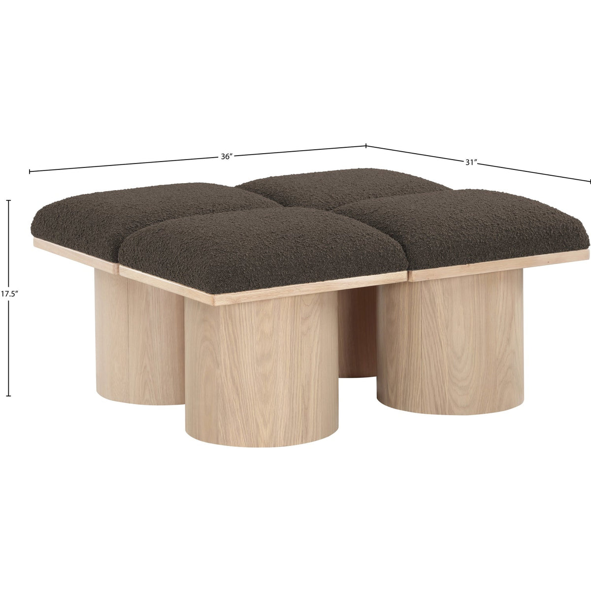 Pavilion Brown Boucle Fabric Upholstered 4 Piece Modular Bench