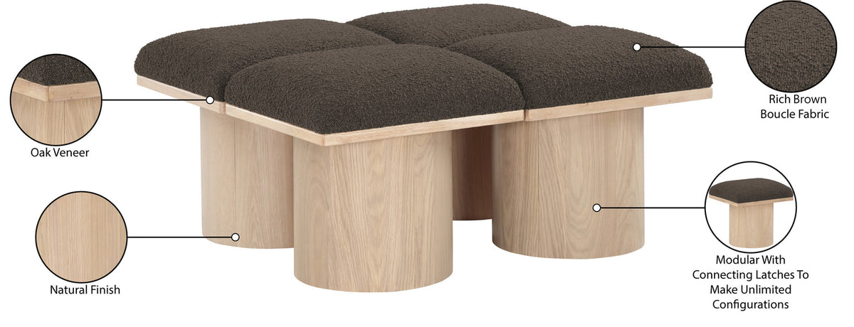 Pavilion Brown Boucle Fabric Upholstered 4 Piece Modular Bench