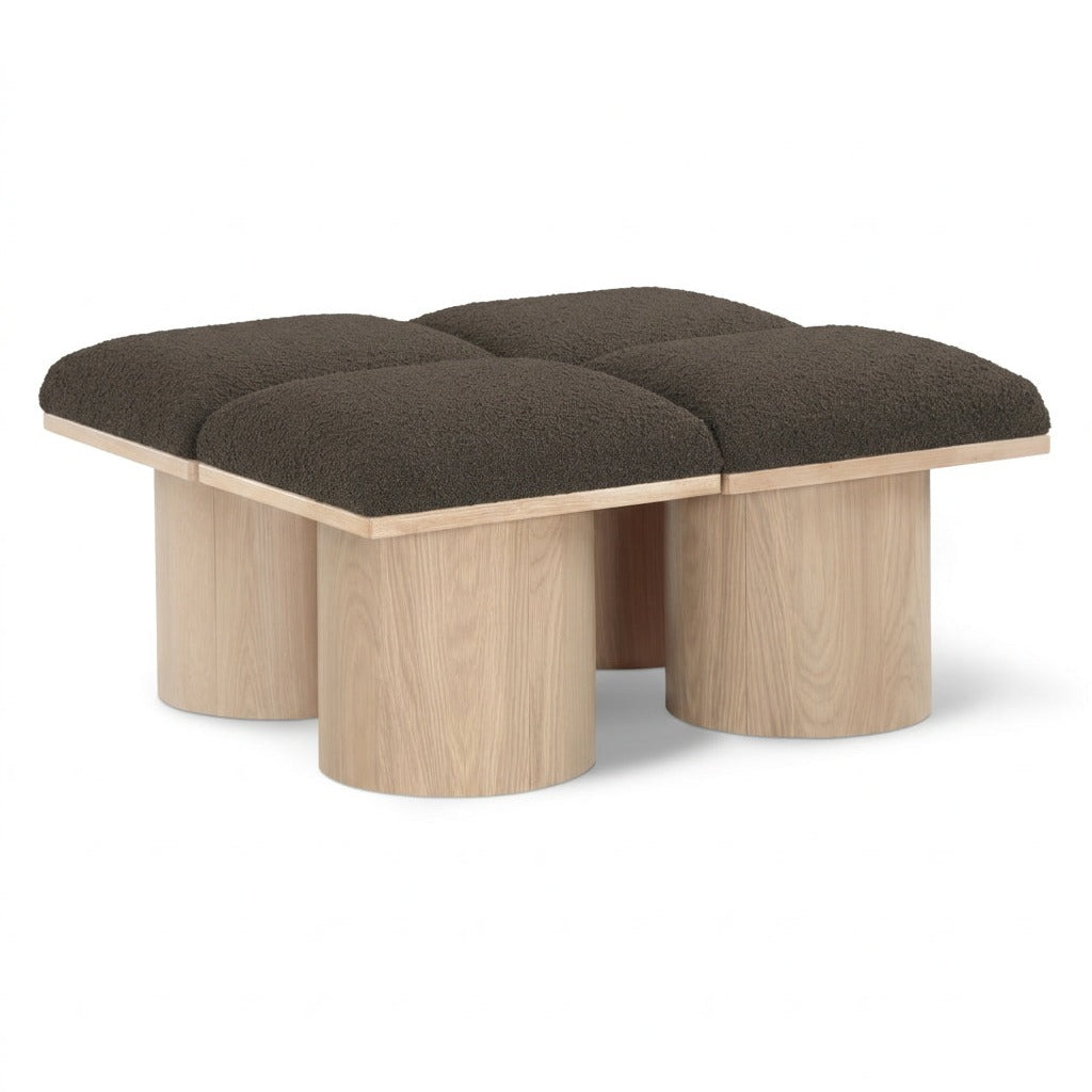Pavilion Brown Boucle Fabric Upholstered 4pc. Modular Bench in brown boucle, natural finish, 36"W, primary product view