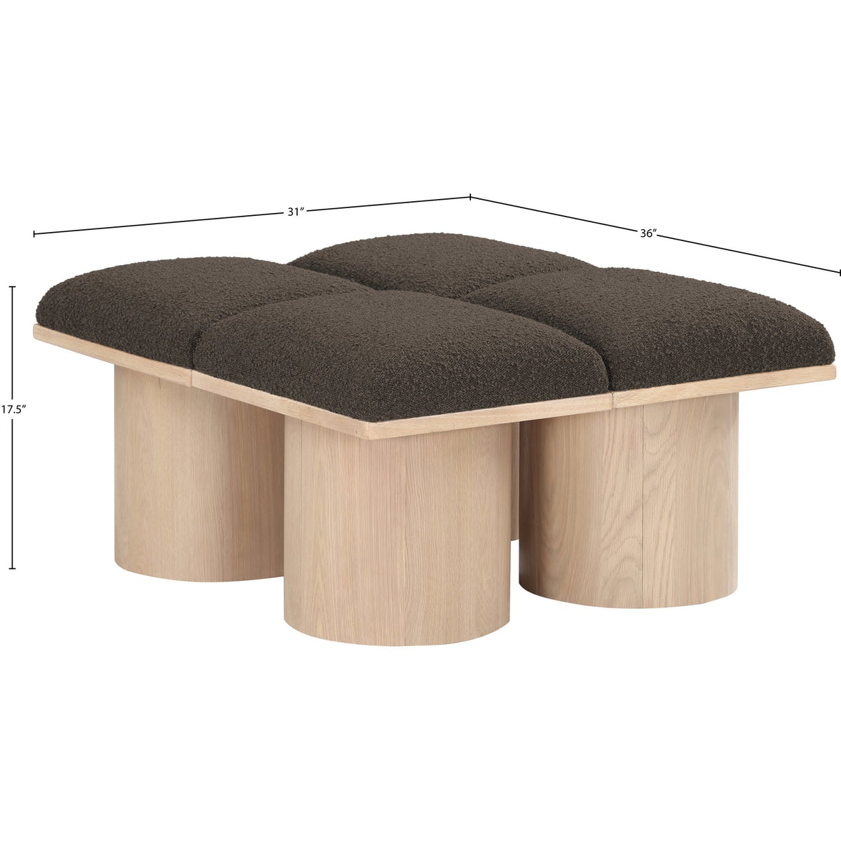 Pavilion Brown Boucle Fabric Upholstered 4 Piece Modular Bench