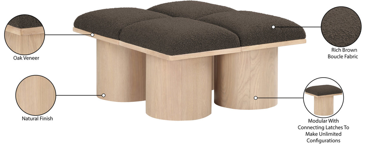 Pavilion Brown Boucle Fabric Upholstered 4 Piece Modular Bench