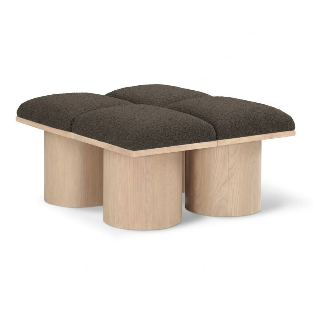 Pavilion Brown Boucle Fabric Upholstered 4pc. Modular Bench in brown boucle, natural finish, 31"W, primary product view