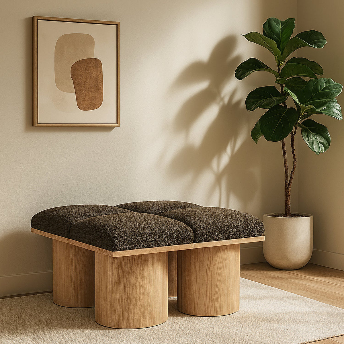 Pavilion Brown Boucle Fabric Upholstered 4 Piece Modular Bench