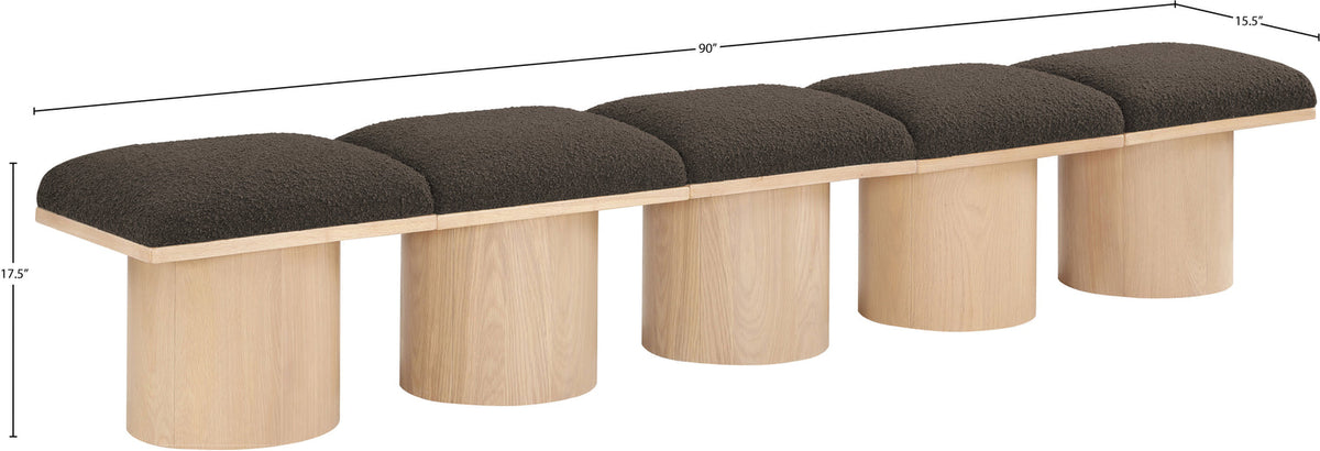 Pavilion Brown Boucle Fabric Upholstered 5 Piece Modular Bench