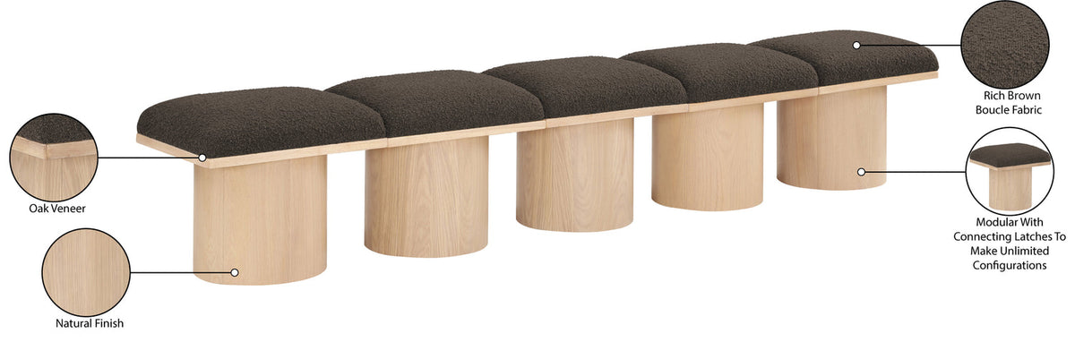 Pavilion Brown Boucle Fabric Upholstered 5 Piece Modular Bench