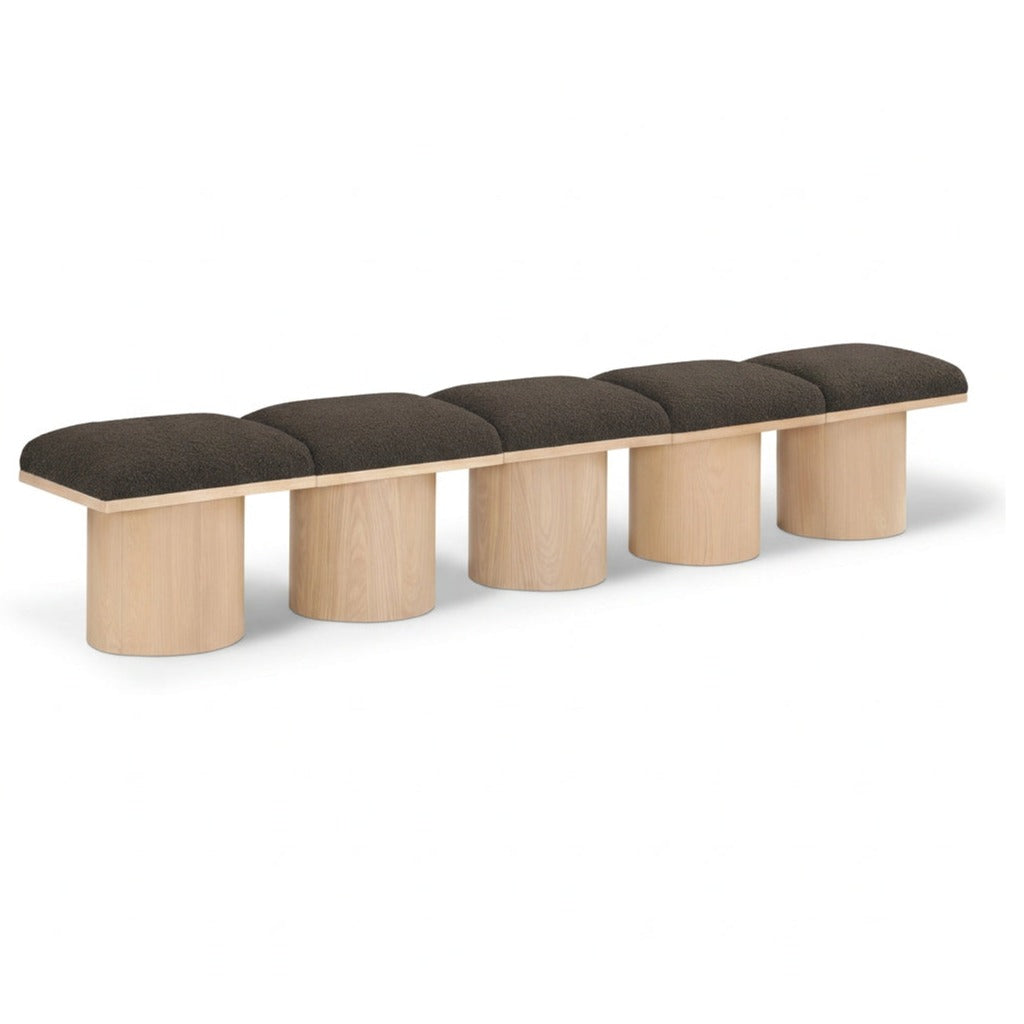 Pavilion Brown Boucle Fabric Upholstered 5pc. Modular Bench in brown boucle, natural finish, 90"W, primary product view