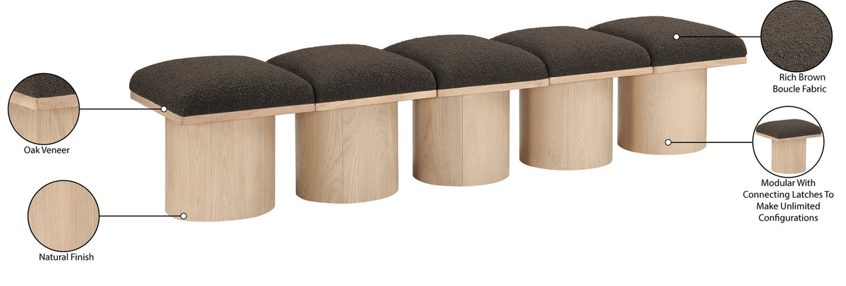 Pavilion Brown Boucle Fabric Upholstered 5 Piece Modular Bench