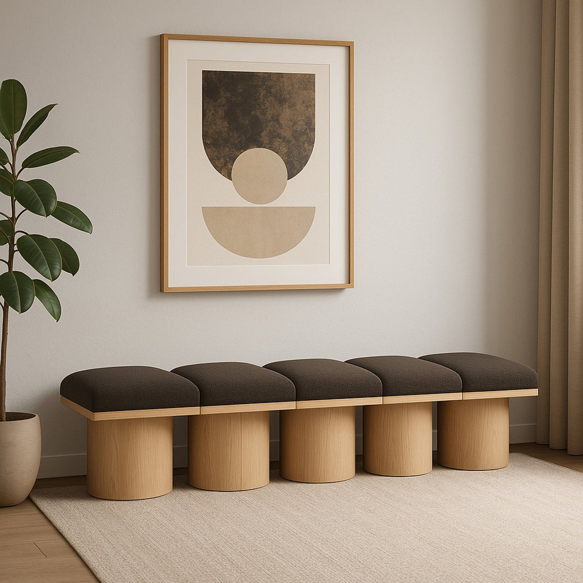 Pavilion Brown Boucle Fabric Upholstered 5 Piece Modular Bench
