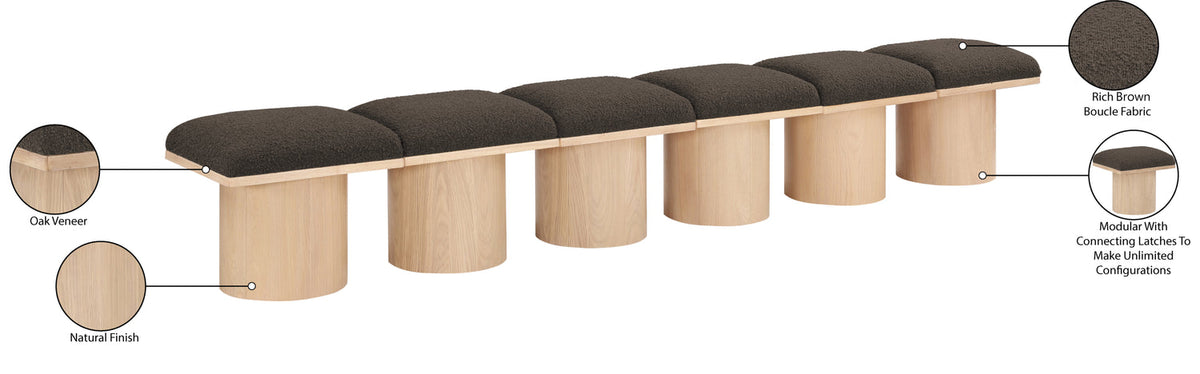 Pavilion Brown Boucle Fabric Upholstered 6 Piece Modular Bench