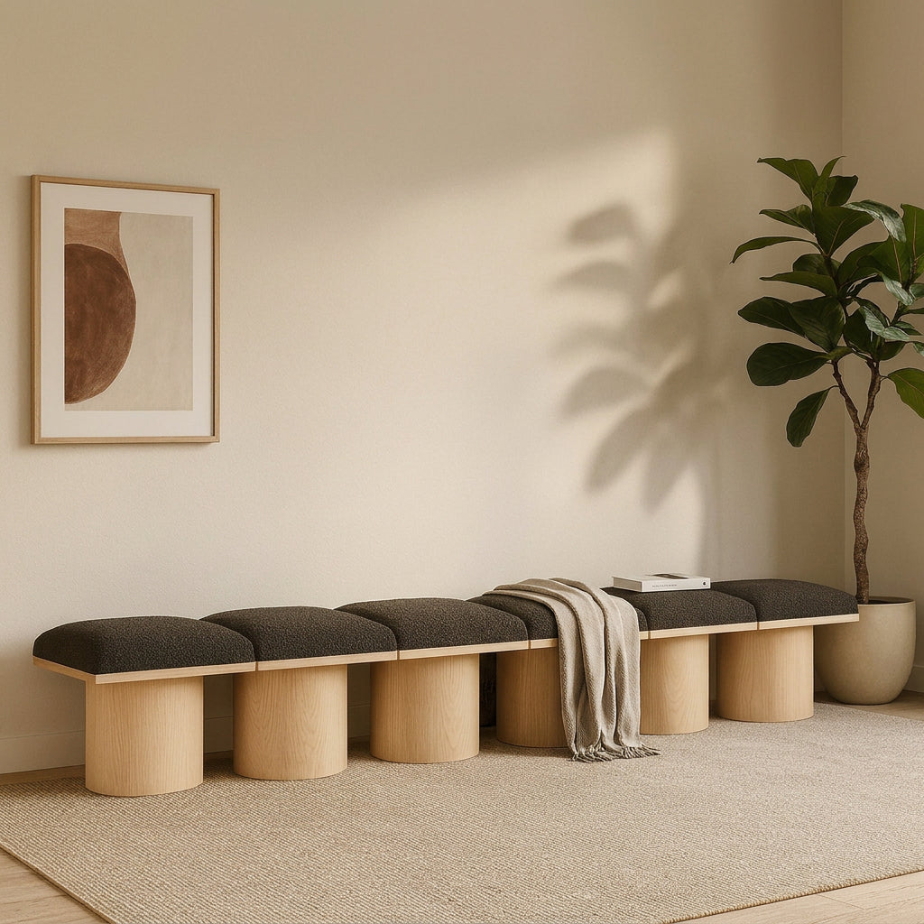 Pavilion Brown Boucle Fabric Upholstered 6 Piece Modular Bench