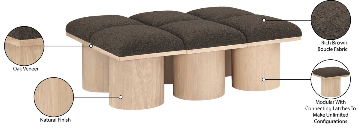 Pavilion Brown Boucle Fabric Upholstered 6 Piece Modular Bench