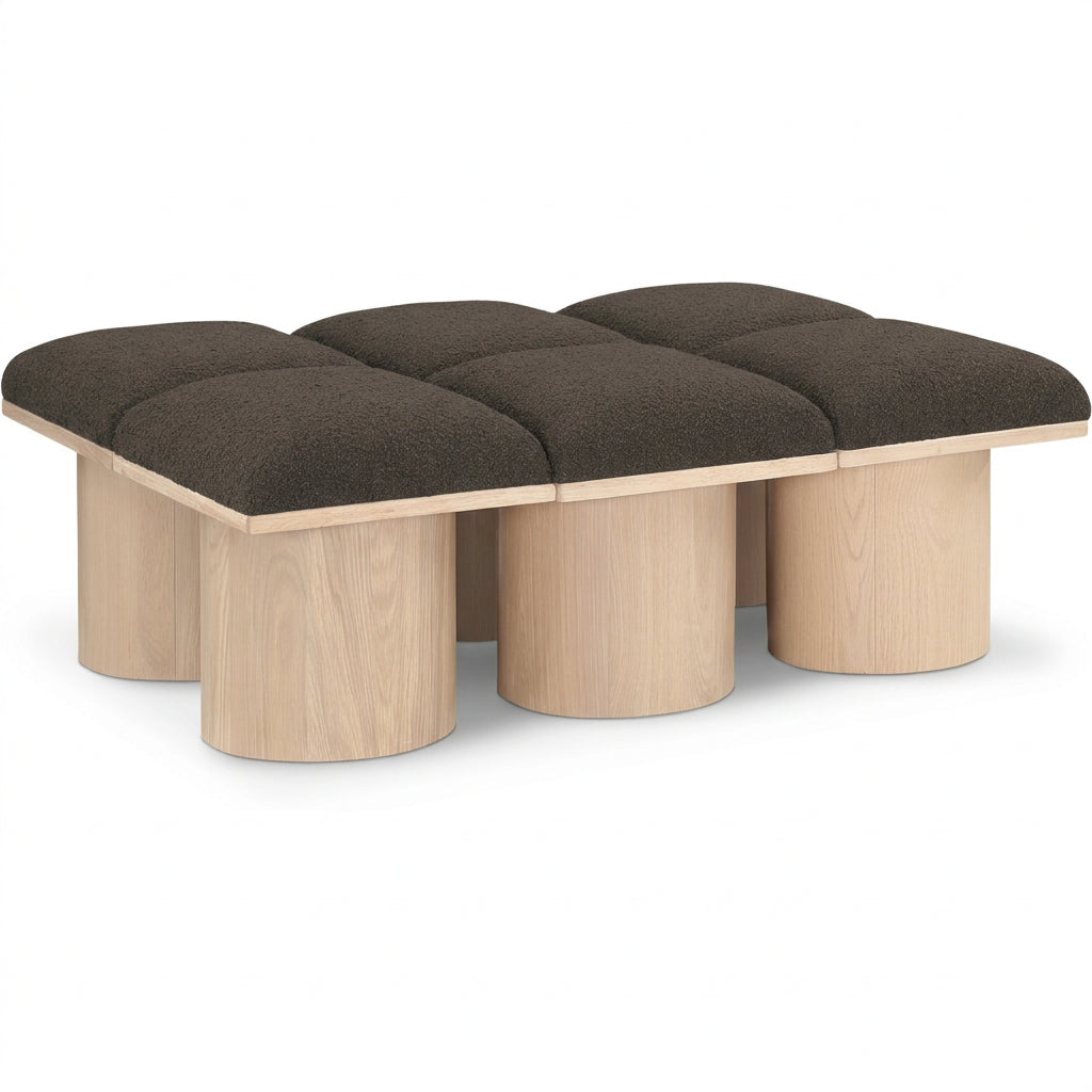 Pavilion Brown Boucle Fabric Upholstered 6pc. Modular Bench in brown boucle and oak veneer, primary product view