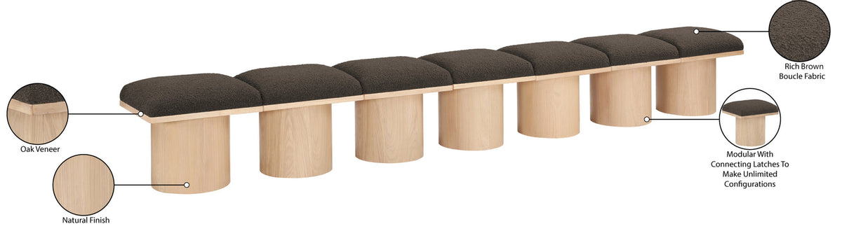 Pavilion Brown Boucle Fabric Upholstered 7 Piece Modular Bench