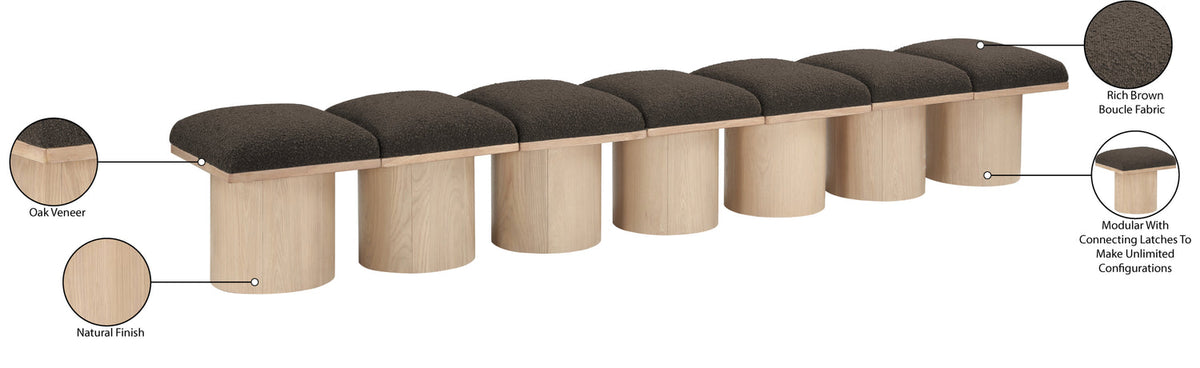 Pavilion Brown Boucle Fabric Upholstered 7 Piece Modular Bench