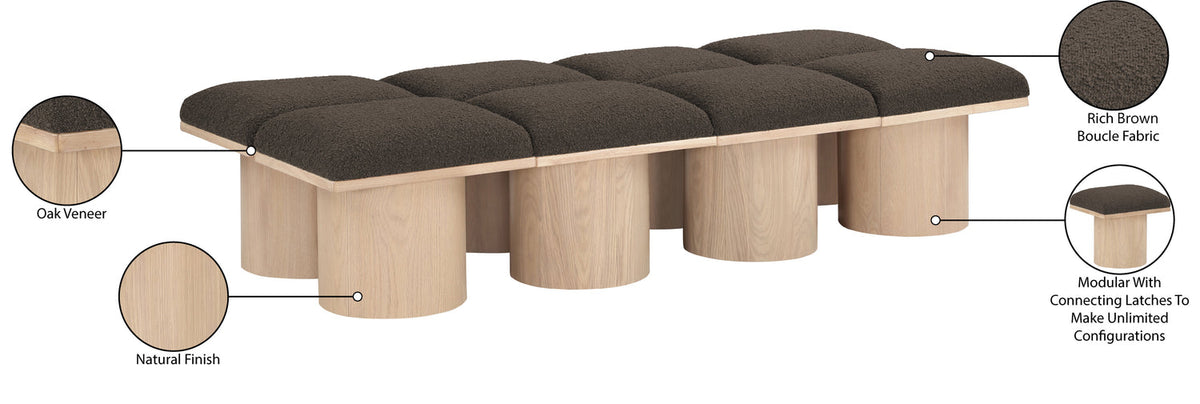 Pavilion Brown Boucle Fabric Upholstered 8 Piece Modular Bench