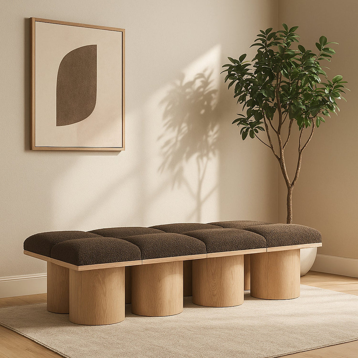 Pavilion Brown Boucle Fabric Upholstered 8 Piece Modular Bench