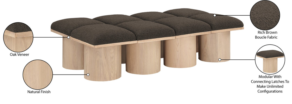 Pavilion Brown Boucle Fabric Upholstered 8 Piece Modular Bench