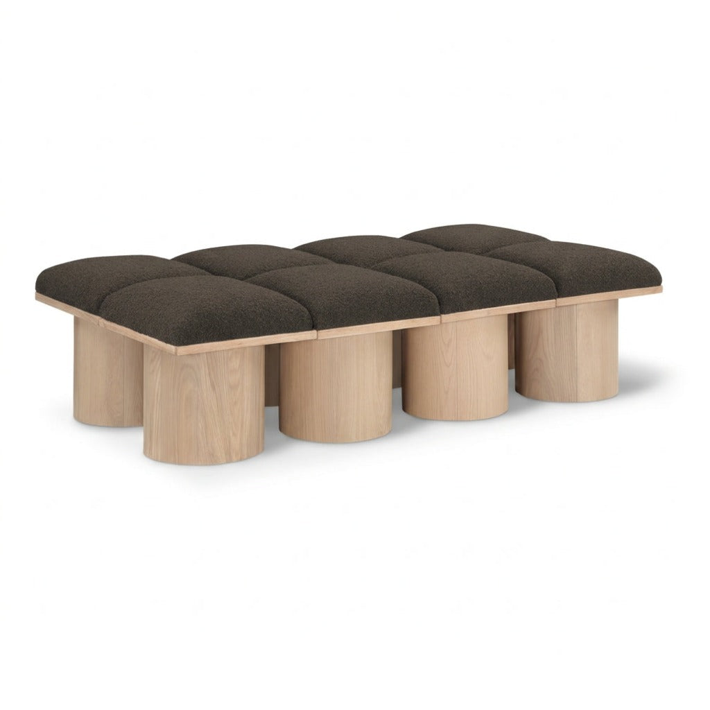 Pavilion Brown Boucle Fabric Upholstered 8pc. Modular Bench in brown boucle and oak veneer, primary product view