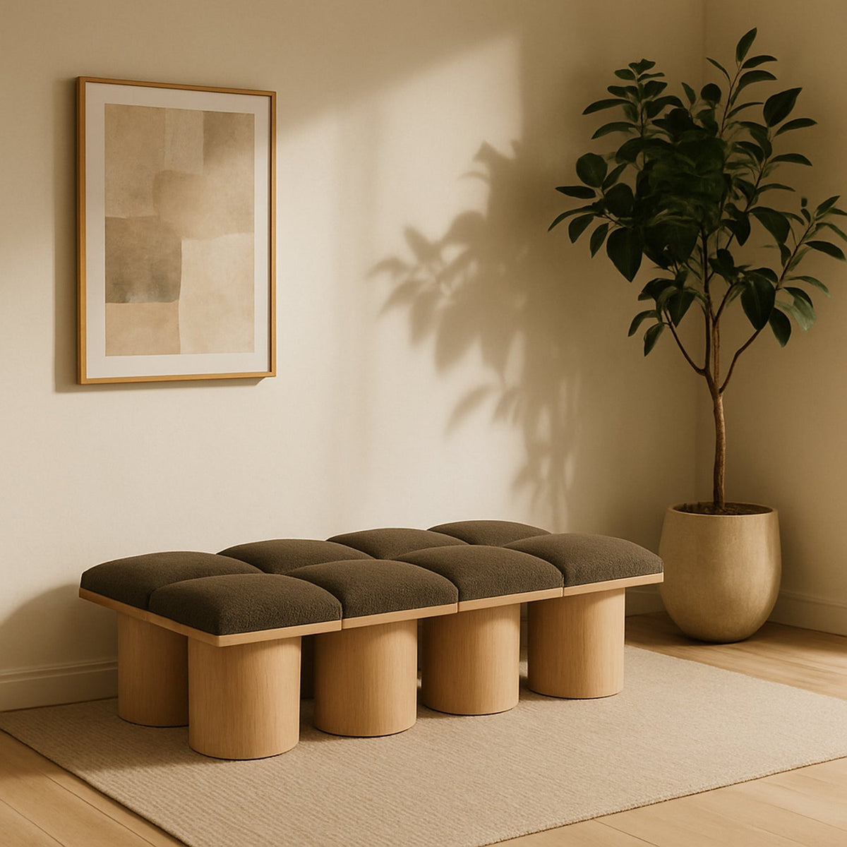 Pavilion Brown Boucle Fabric Upholstered 8 Piece Modular Bench