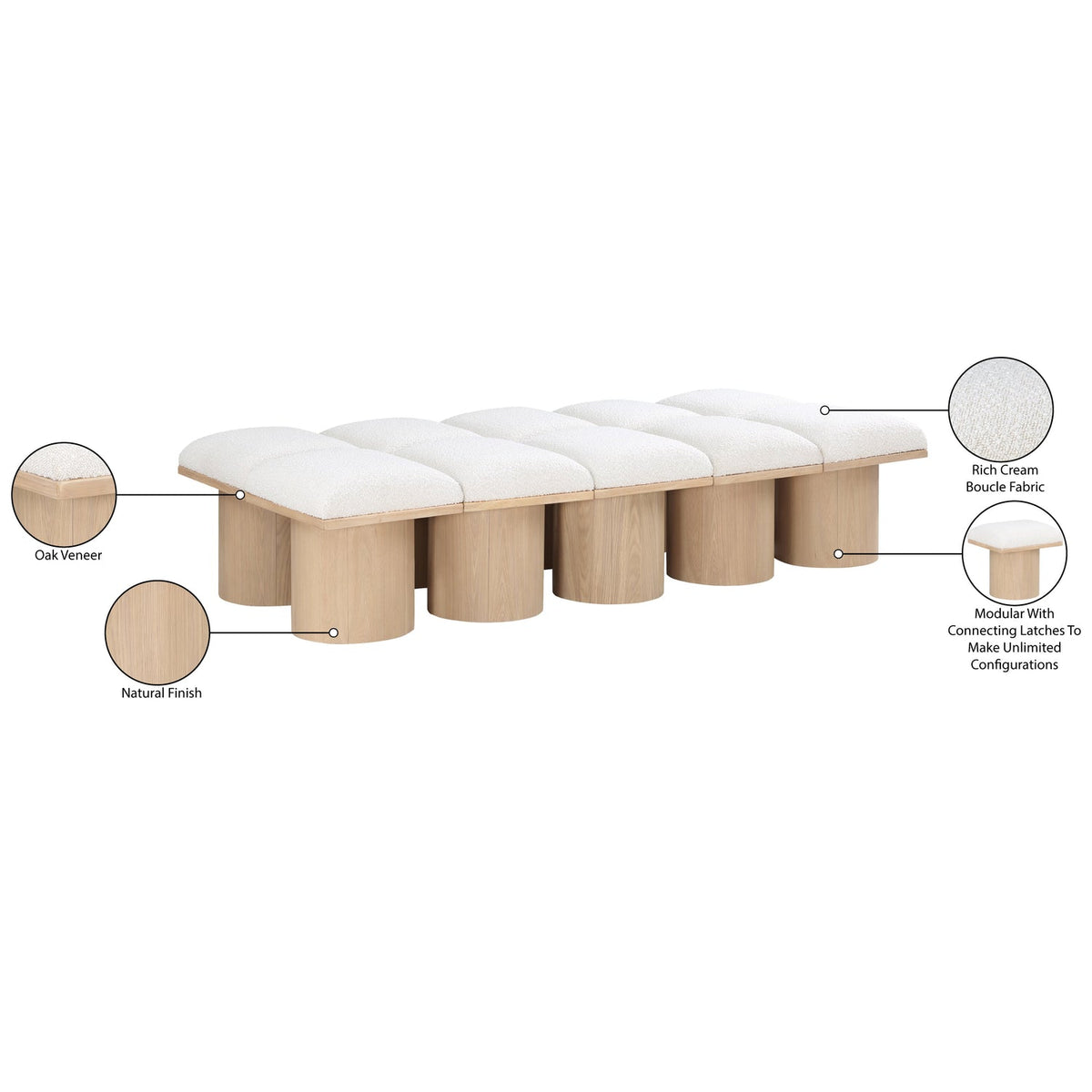 Pavilion Cream Boucle Fabric Upholstered 10 Piece Modular Bench