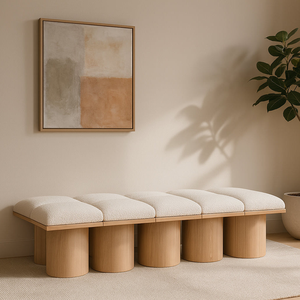 Pavilion Cream Boucle Fabric Upholstered 10 Piece Modular Bench