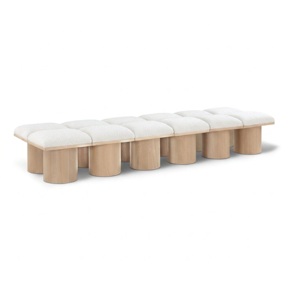 Pavilion Cream Boucle Fabric Upholstered 12pc. Modular Bench in cream boucle and oak veneer, primary product view