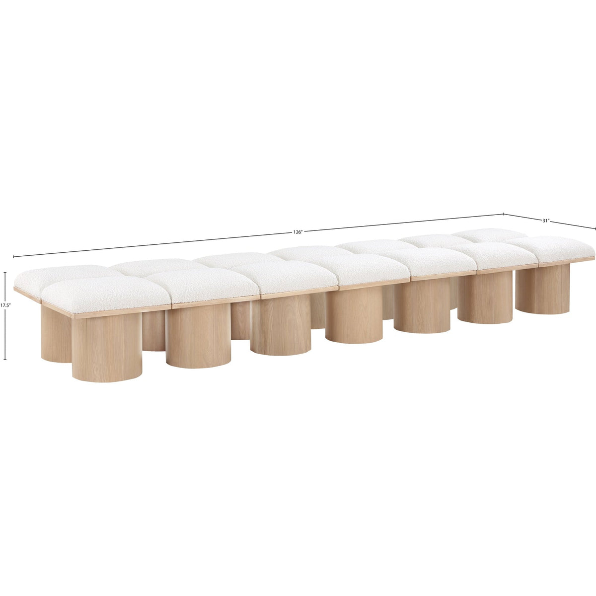 Pavilion Cream Boucle Fabric Upholstered 14 Piece Modular Bench