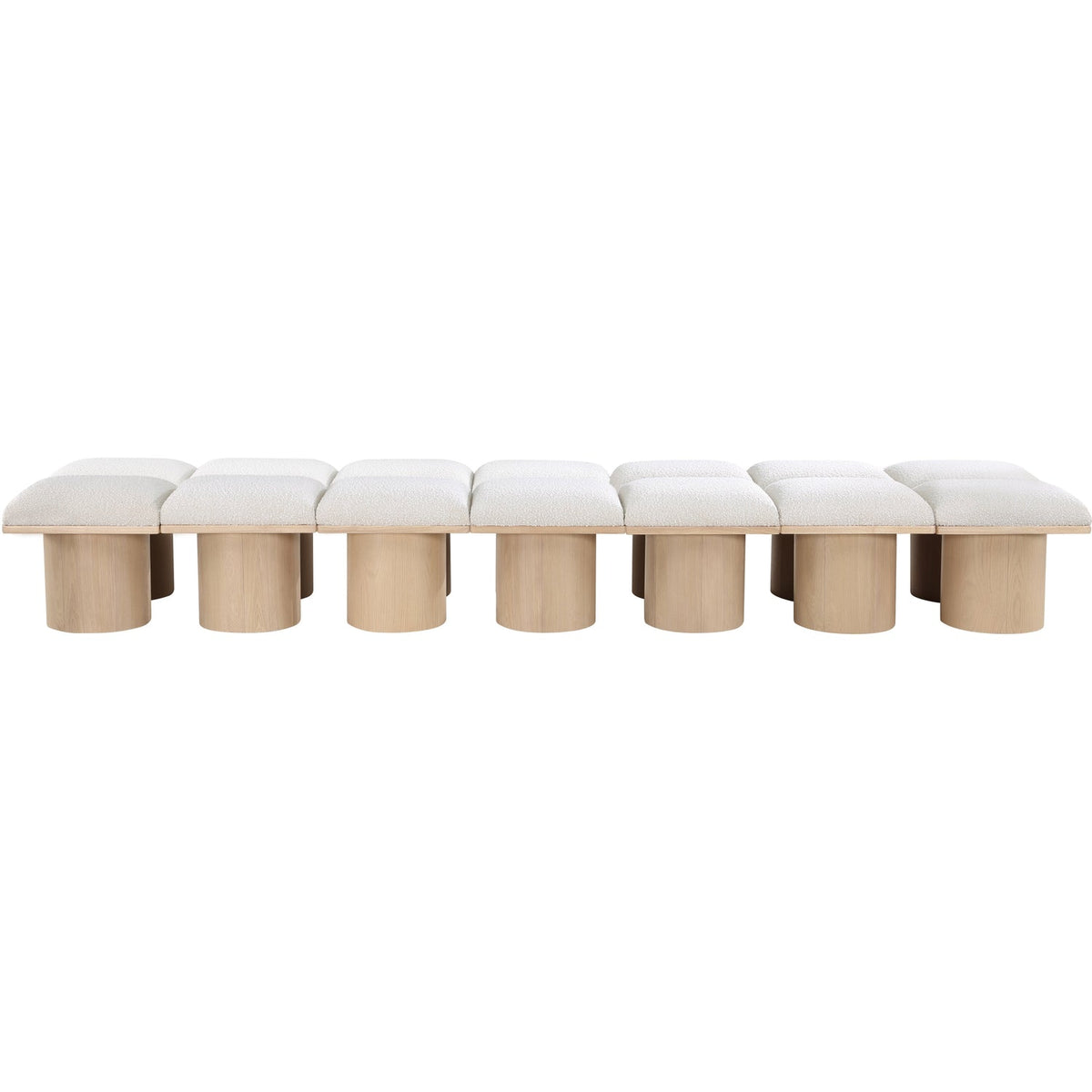 Pavilion Cream Boucle Fabric Upholstered 14 Piece Modular Bench
