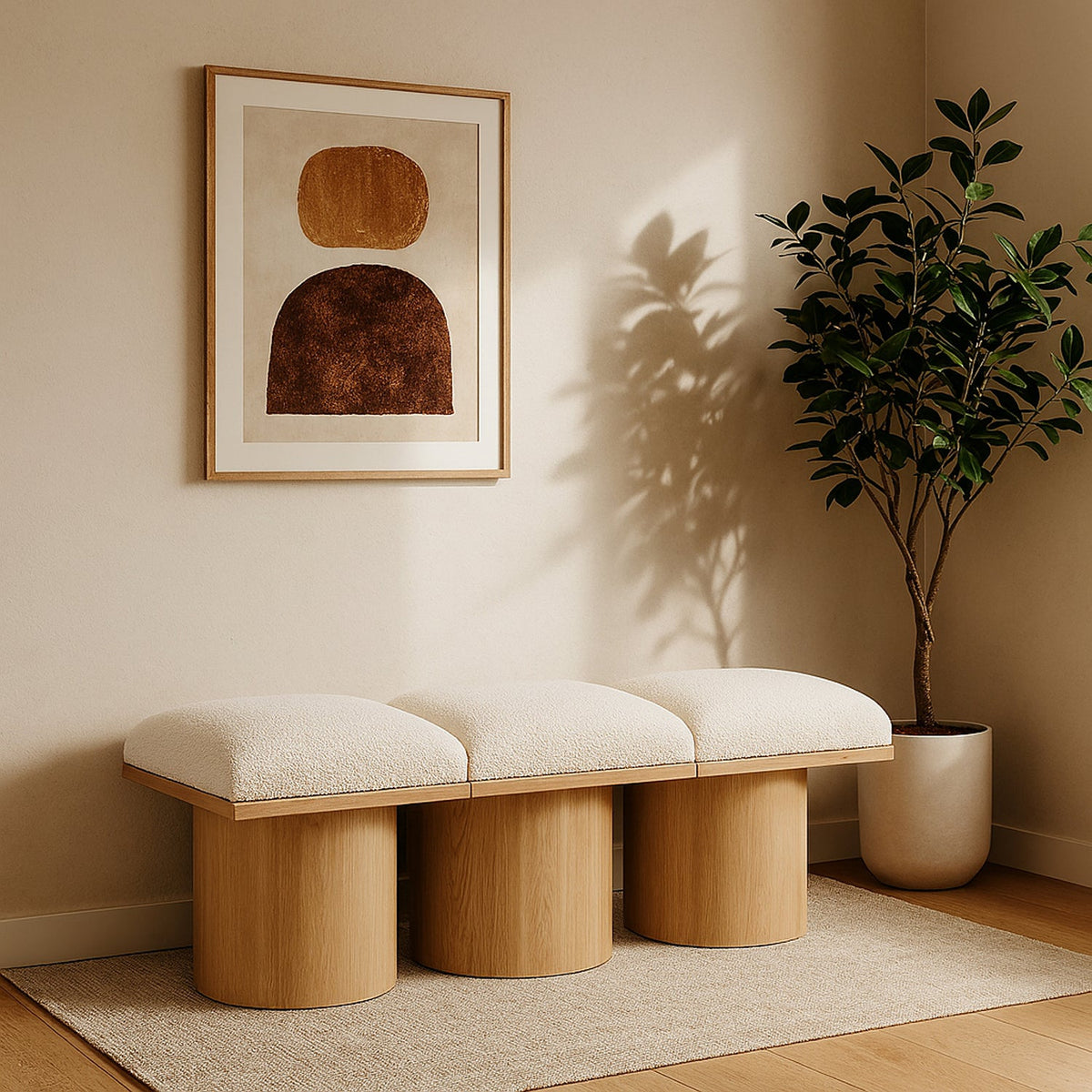 Pavilion Cream Boucle Fabric Upholstered 3 Piece Modular Bench