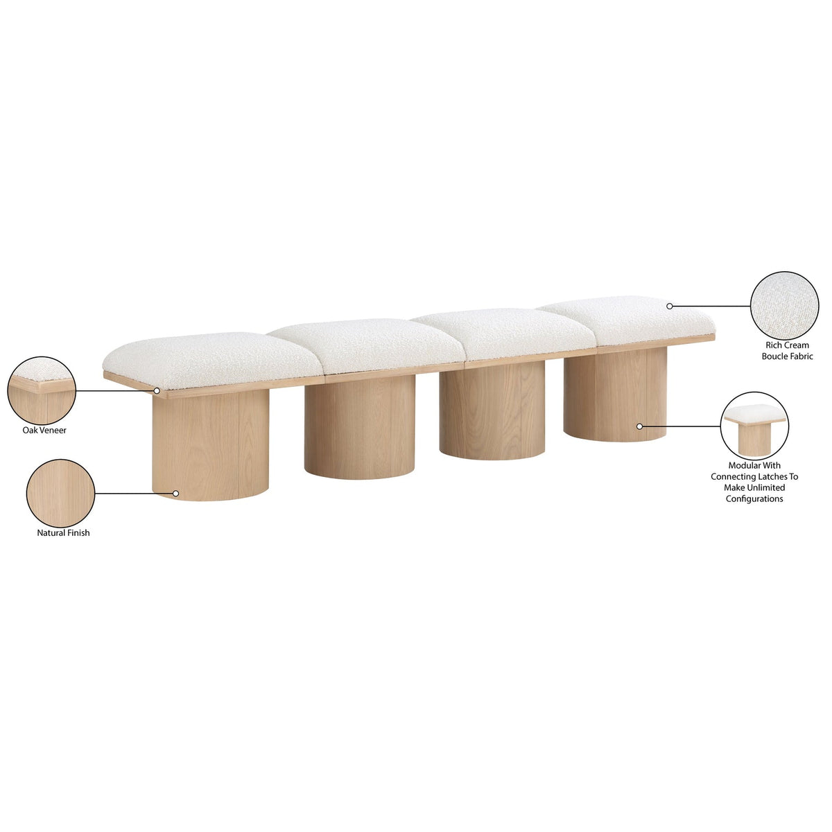 Pavilion Cream Boucle Fabric Upholstered 4 Piece Modular Bench