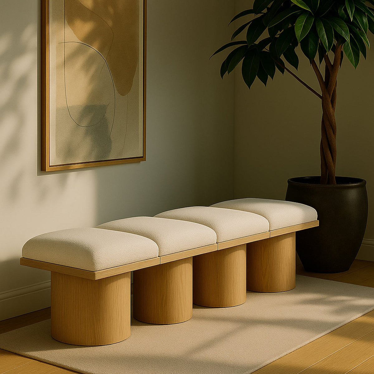 Pavilion Cream Boucle Fabric Upholstered 4 Piece Modular Bench