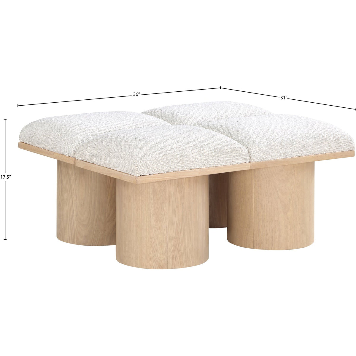Pavilion Cream Boucle Fabric Upholstered 4 Piece Modular Bench