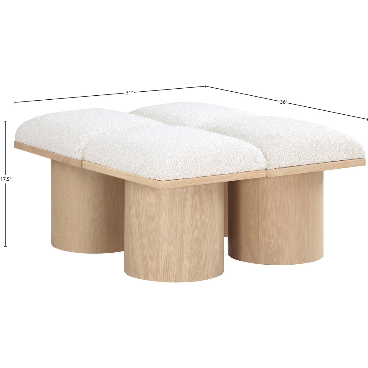 Pavilion Cream Boucle Fabric Upholstered 4 Piece Modular Bench