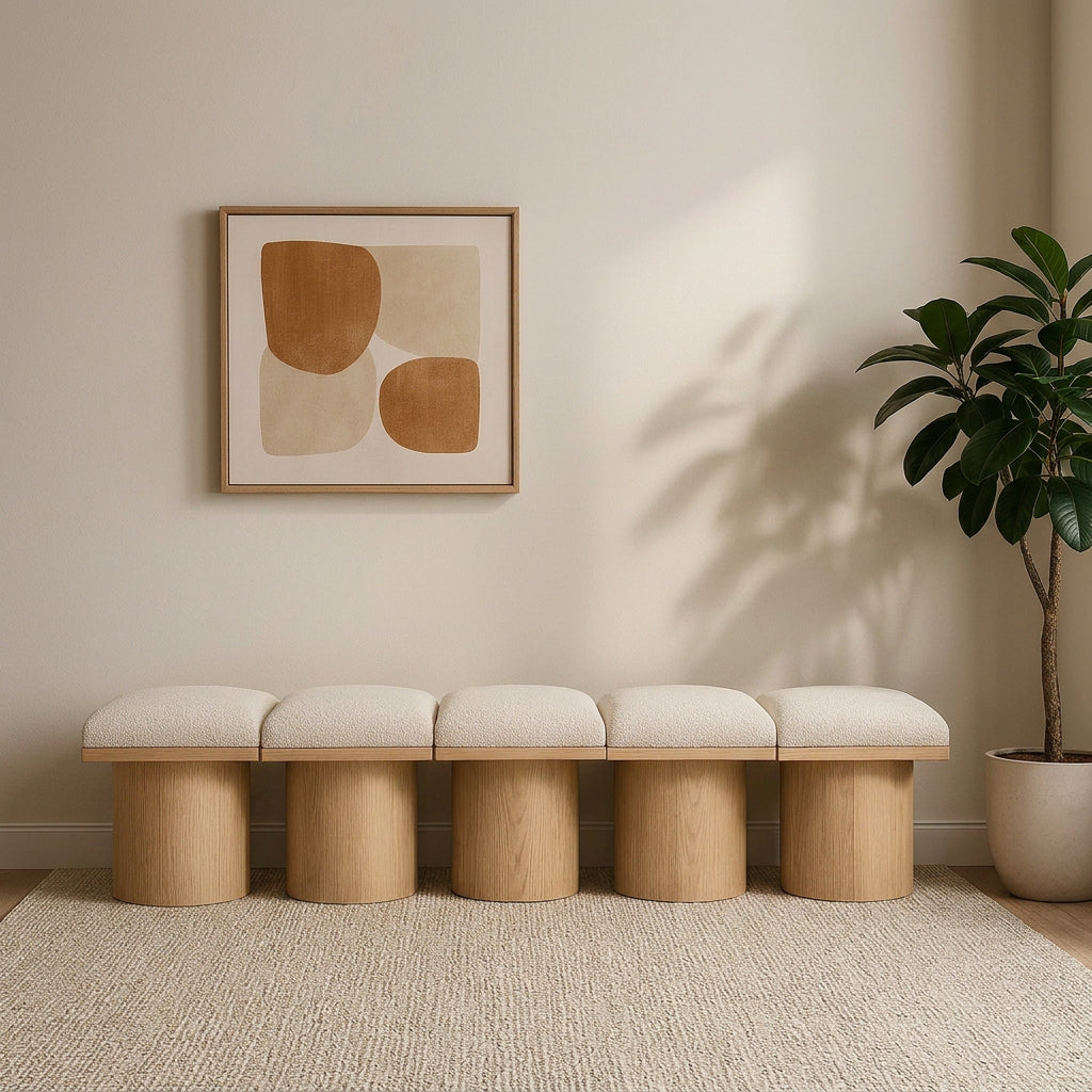 Pavilion Cream Boucle Fabric Upholstered 5 Piece Modular Bench