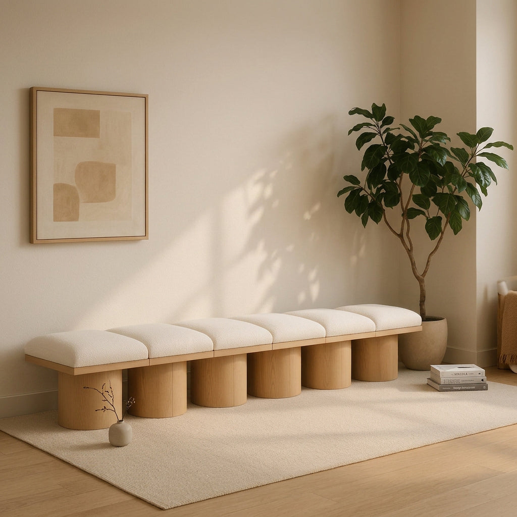 Pavilion Cream Boucle Fabric Upholstered 6 Piece Modular Bench
