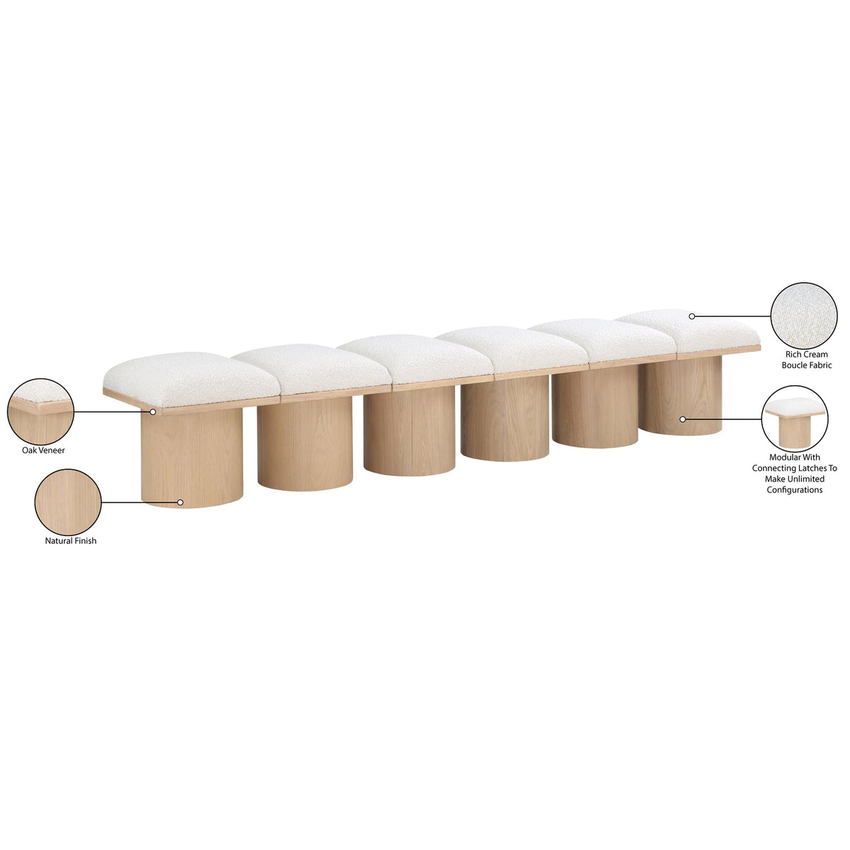 Pavilion Cream Boucle Fabric Upholstered 6 Piece Modular Bench