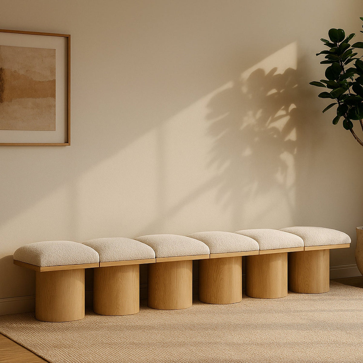 Pavilion Cream Boucle Fabric Upholstered 6 Piece Modular Bench