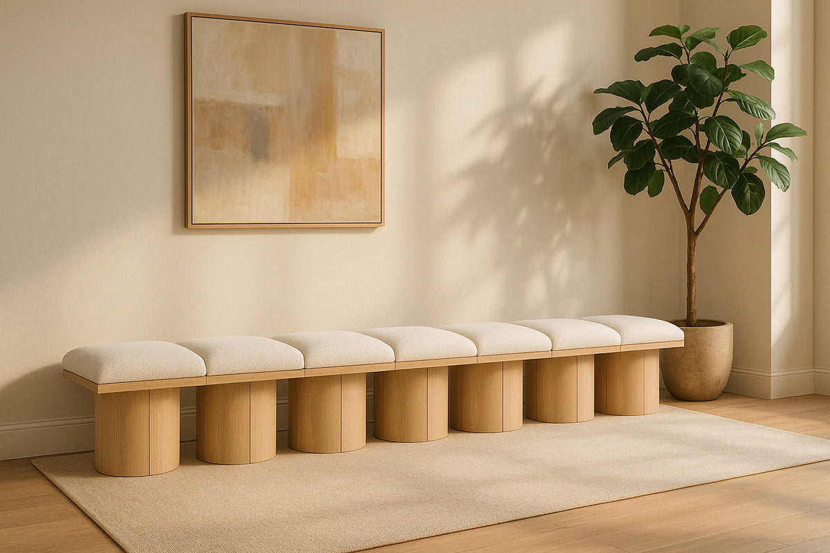 Pavilion Cream Boucle Fabric Upholstered 7 Piece Modular Bench