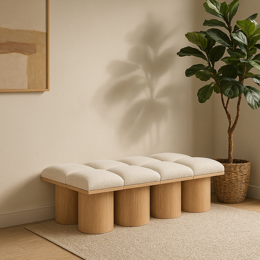 Pavilion Cream Boucle Fabric Upholstered 8 Piece Modular Bench