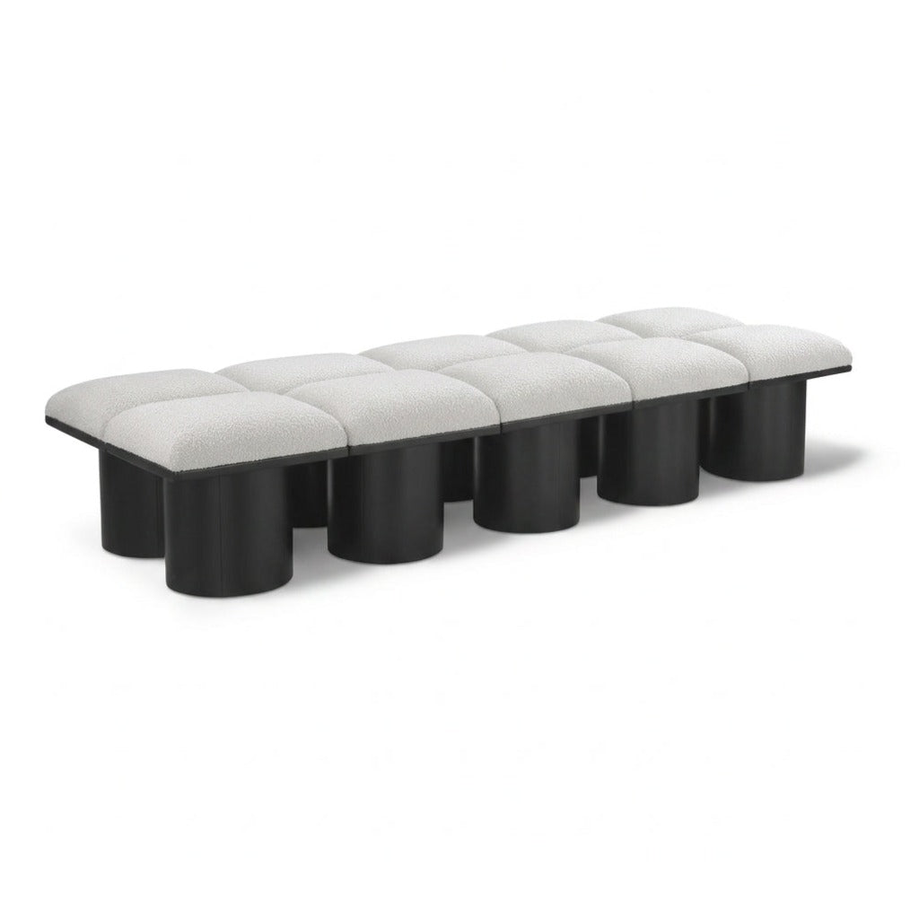 Pavilion Cream Boucle Fabric Upholstered 10pc. Modular Bench in cream boucle and oak veneer, primary product view